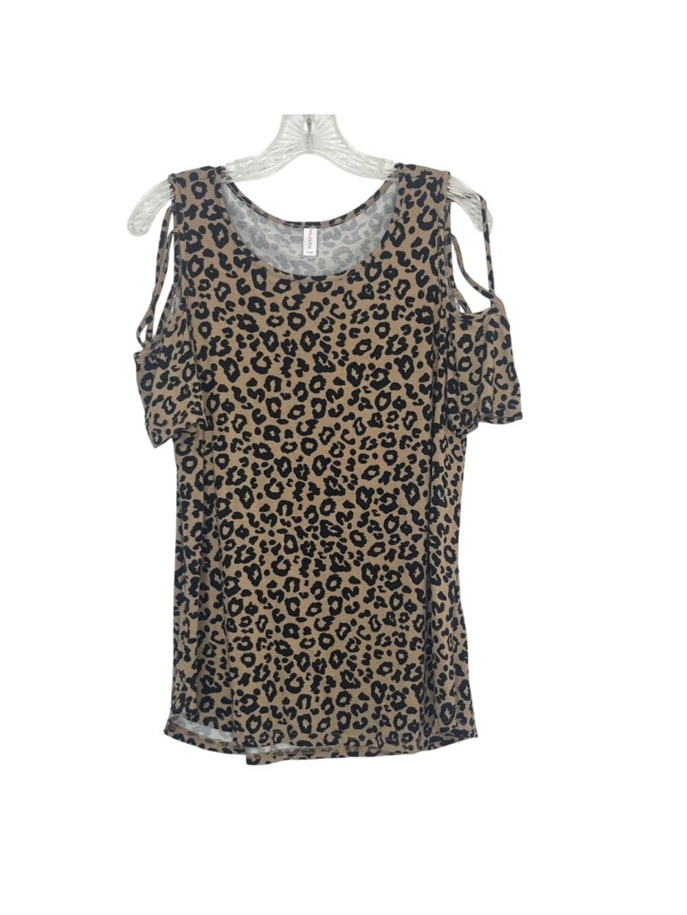Niloufo Cold Shoulder Shirt Large Brown Black Leopard Print